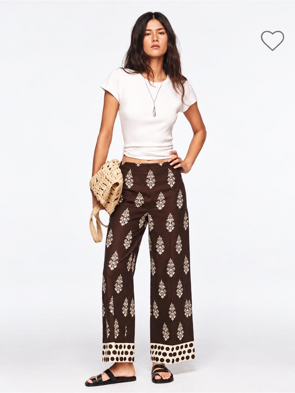 NWT J.Crew Rori Pant Cocoa Block Print Wide Leg Linen Blend Brown Size 6T
